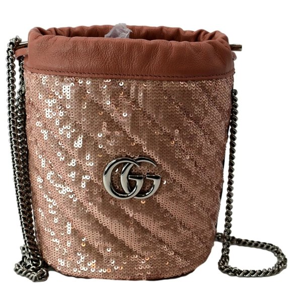 GUCCI GG Marmont Sequin Bucket Crossbody Bag Pink